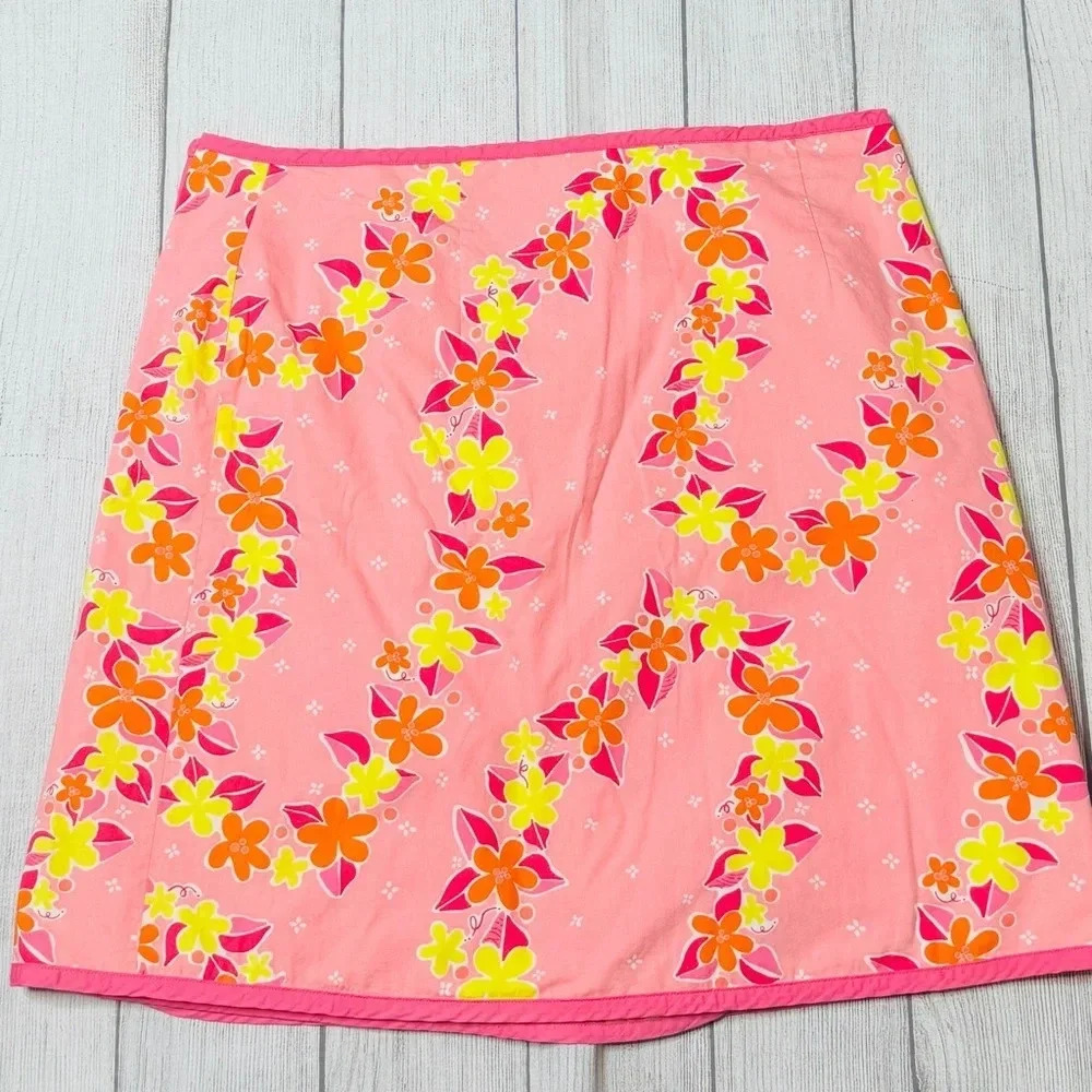 Lilly Pulitzer White Label Vintage Reversible Wrap Skirt‎ Pink Yellow Size 14
